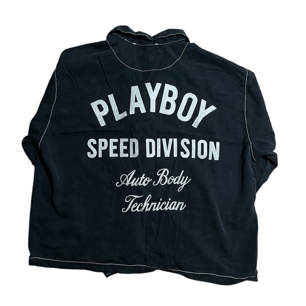 Playboy Men’s Shirt Sz XL Auto Body Mechanic Theme Pac Sun Lyocell EUC